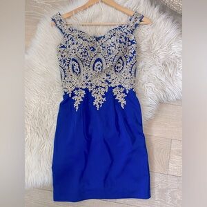 Midnight Blue Beaded Formal Homecoming Dress